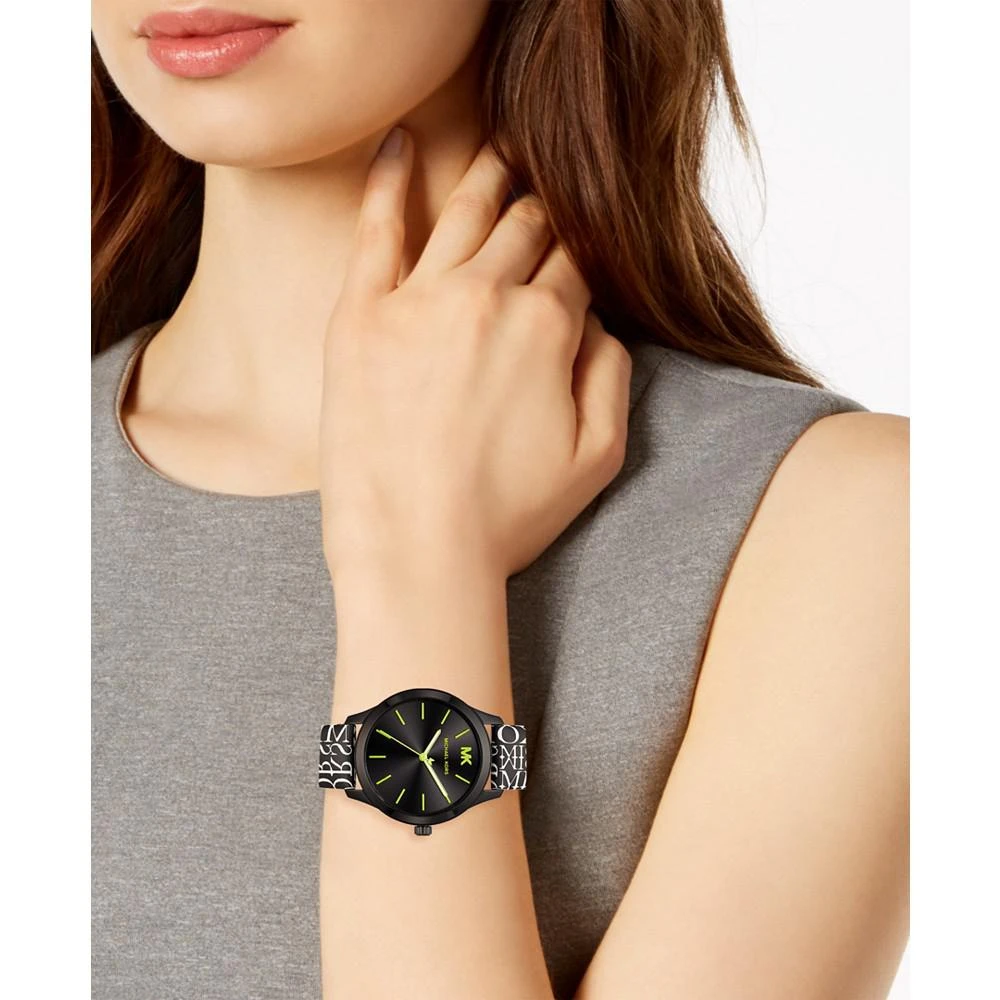 商品Michael Kors|Women's Slim Runway Black Logo Leather Strap Watch 38mm,价格¥773,第5张图片详细描述