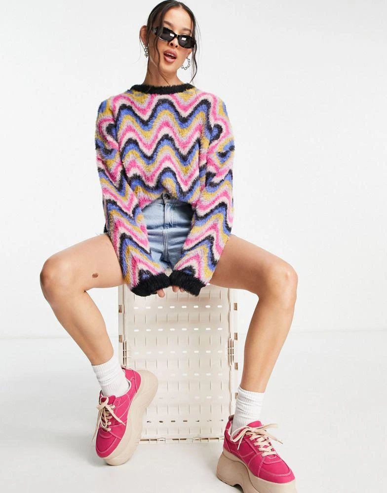 商品The Ragged Priest|The Ragged Priest fluffy knitted jumper in rainbow wave,价格¥263,第3张图片详细描述