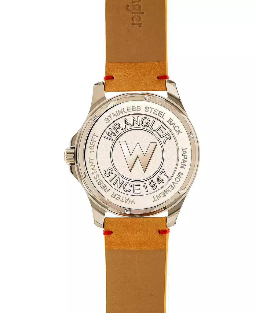 商品Wrangler|Men's Watch, 48MM Silver Colored Dial, Brown Zoned Dial with White Markers and Crescent Cutout, Date Function, Tan Strap with Red Accent Stitch Analog, Red Second Hand,价格¥425,第4张图片详细描述