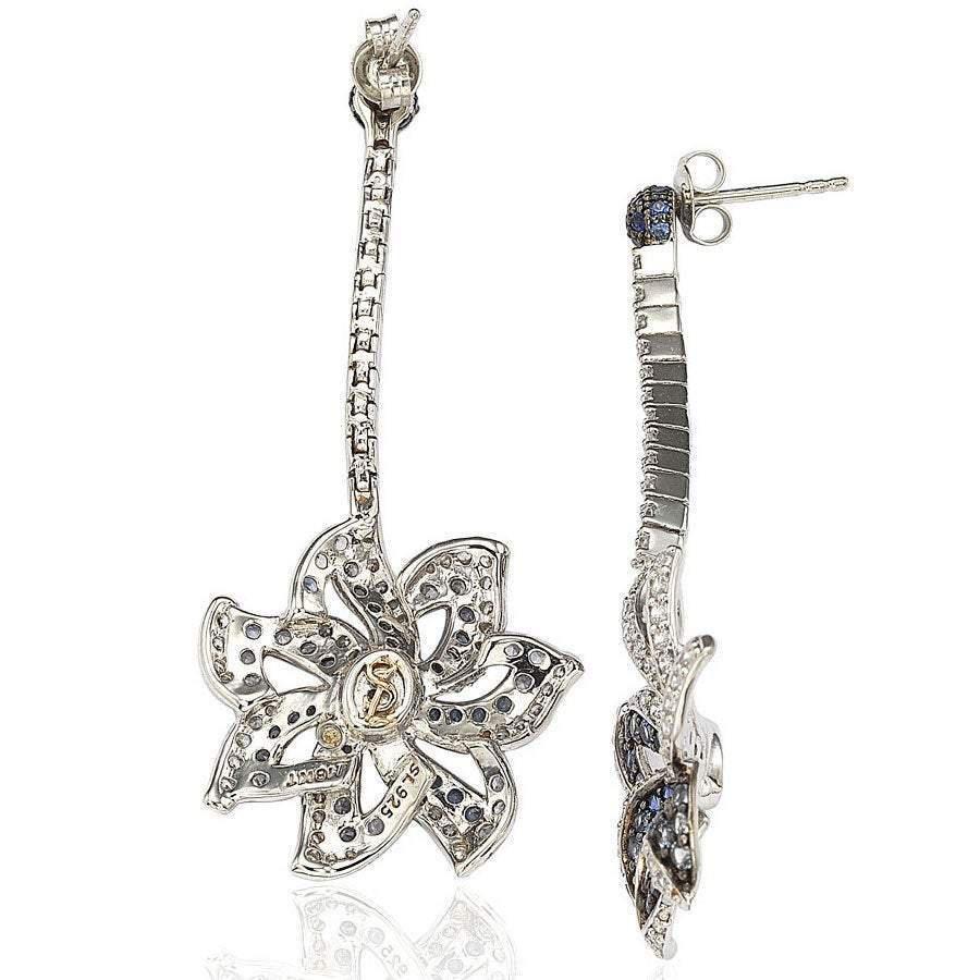 Suzy Levian Sapphire and Diamond Accent in Sterling Silver Earrings商品第2张图片规格展示