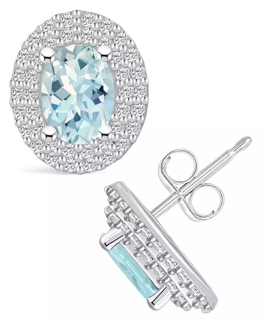 商品Macy's|Aquamarine (1-3/8 ct. t.w.) and Diamond (1/2 ct. t.w.) Halo Stud Earrings in 14K White Gold,价格¥11379,第1张图片