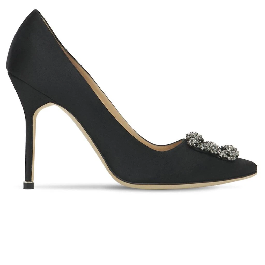 商品Manolo Blahnik|Manolo Blahnik Hangisi Black Satin Jewel Buckle Heels,价格¥5871,第1张图片