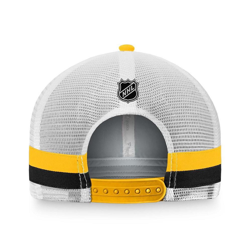 商品Fanatics|Men's Branded Black, Gold Boston Bruins Breakaway Striped Trucker Snapback Hat,价格¥173,第4张图片详细描述