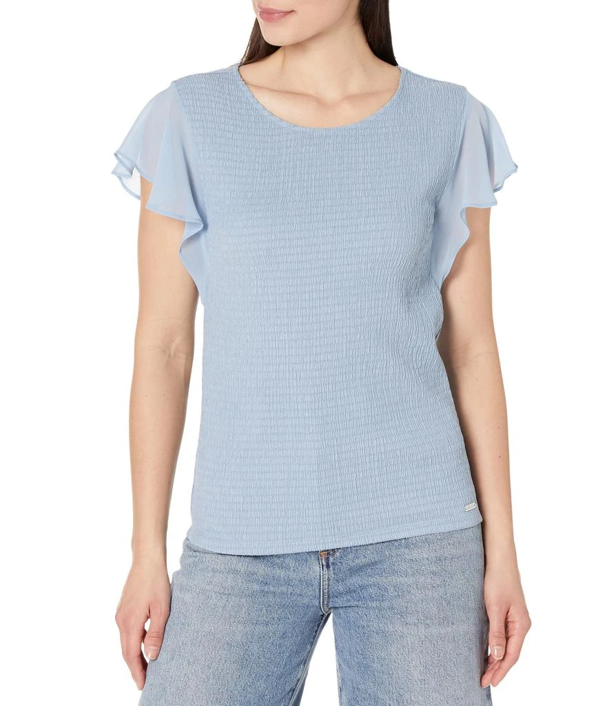 商品Calvin Klein|Smocked Knit with Chiffon Sleeve,价格¥443,第1张图片
