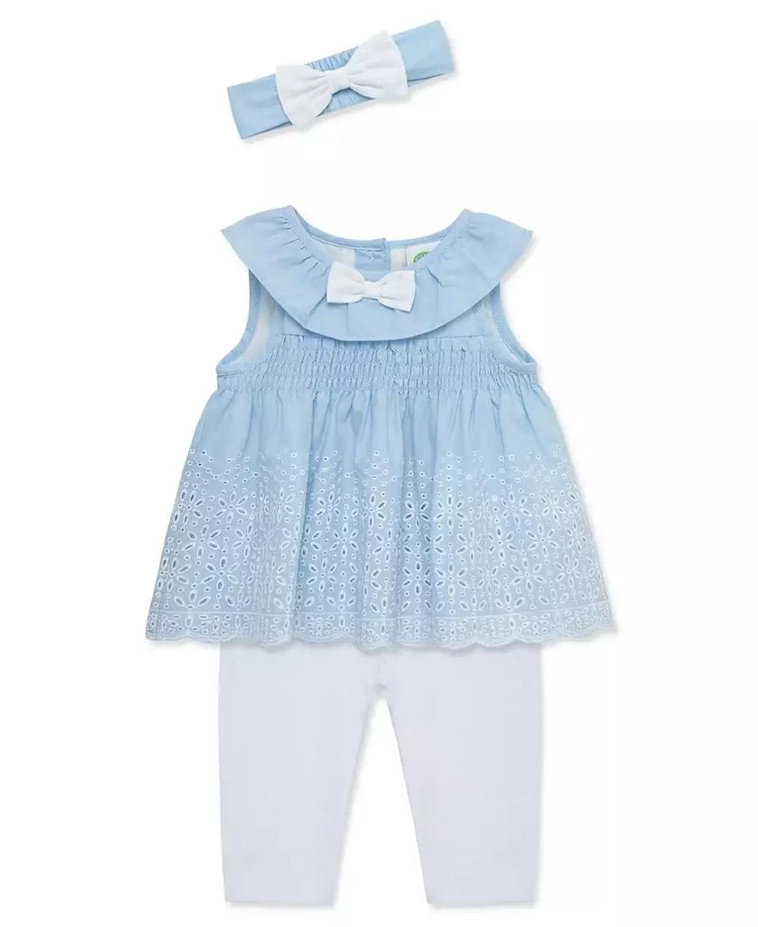 商品Little Me|Baby Girls Chambray Eyelet Set with Headband,价格¥180,第3张图片详细描述