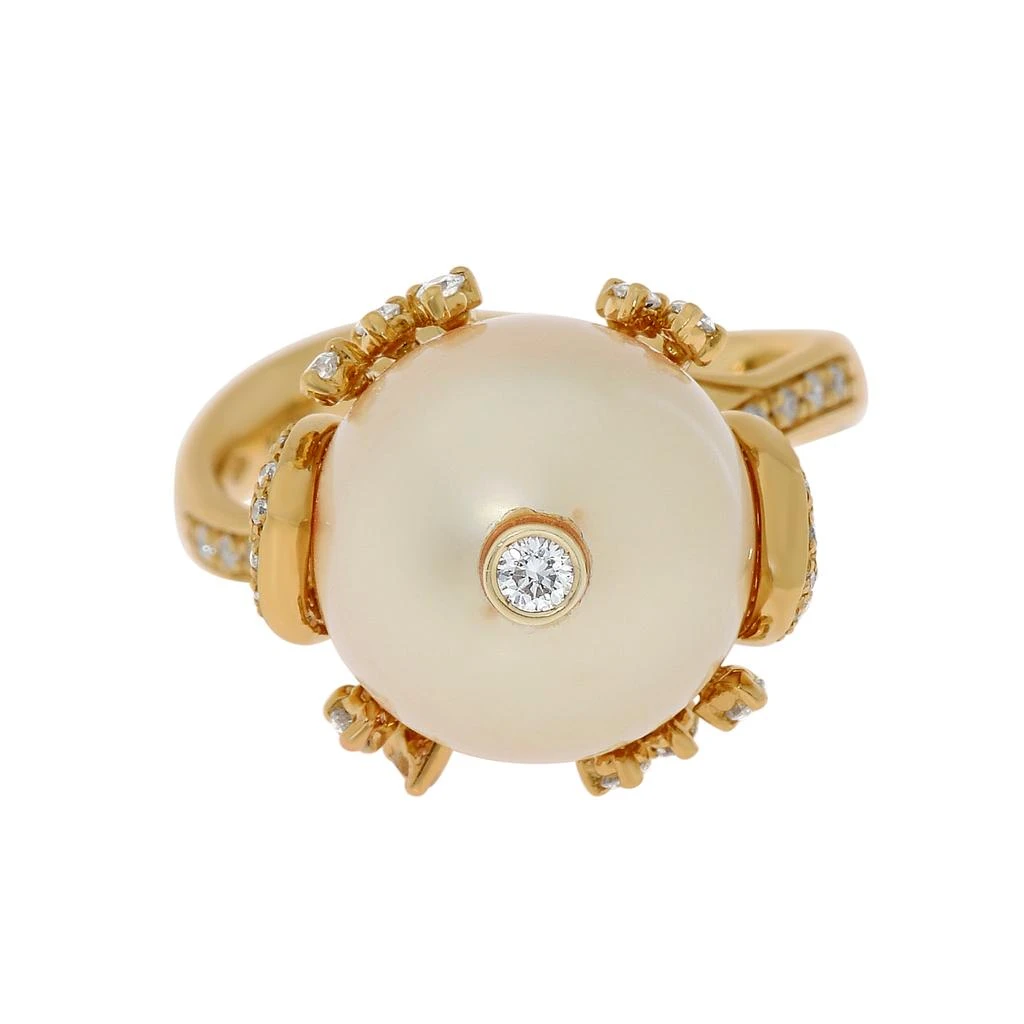 商品Zydo|Zydo 18K Yellow Gold Diamond 0.35ct. tw. and Pearl 12mm Band Ring sz. 7,价格¥20484,第1张图片