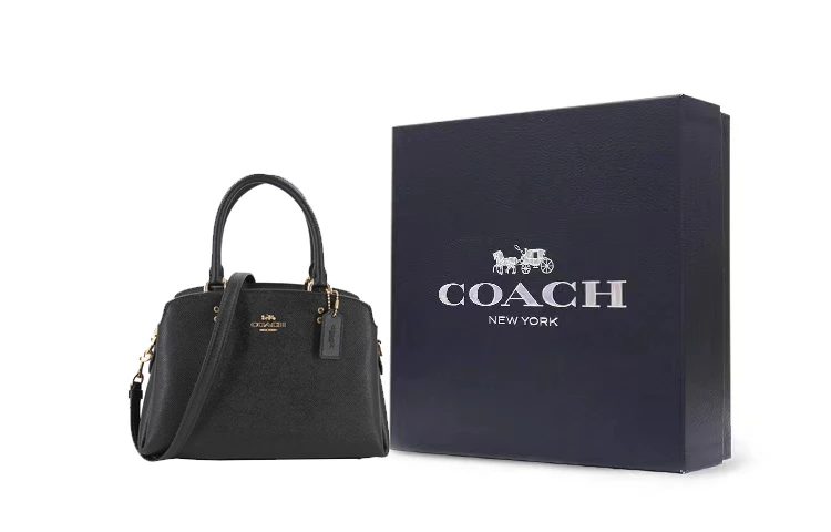 商品[国内直发] Coach|蔻驰 Lillie 26 金标Logo纯色可拆卸肩带 十字纹皮革 电脑包公文包单肩斜挎手提包 小号 女款 黑色,价格¥1991,第8张图片详细描述