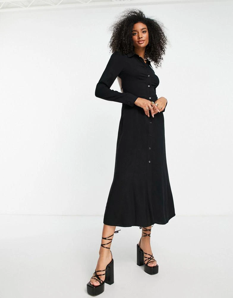 商品ASOS|ASOS DESIGN cut out back midi shirt dress in black,价格¥170,第3张图片详细描述