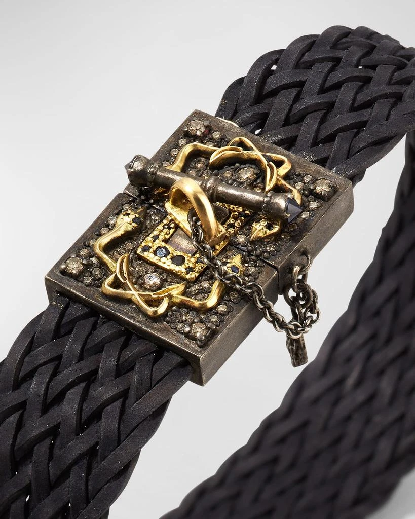 商品Armenta|Men's Woven Leather Bracelet w/ Diamonds & Black Sapphires,价格¥22447,第3张图片详细描述