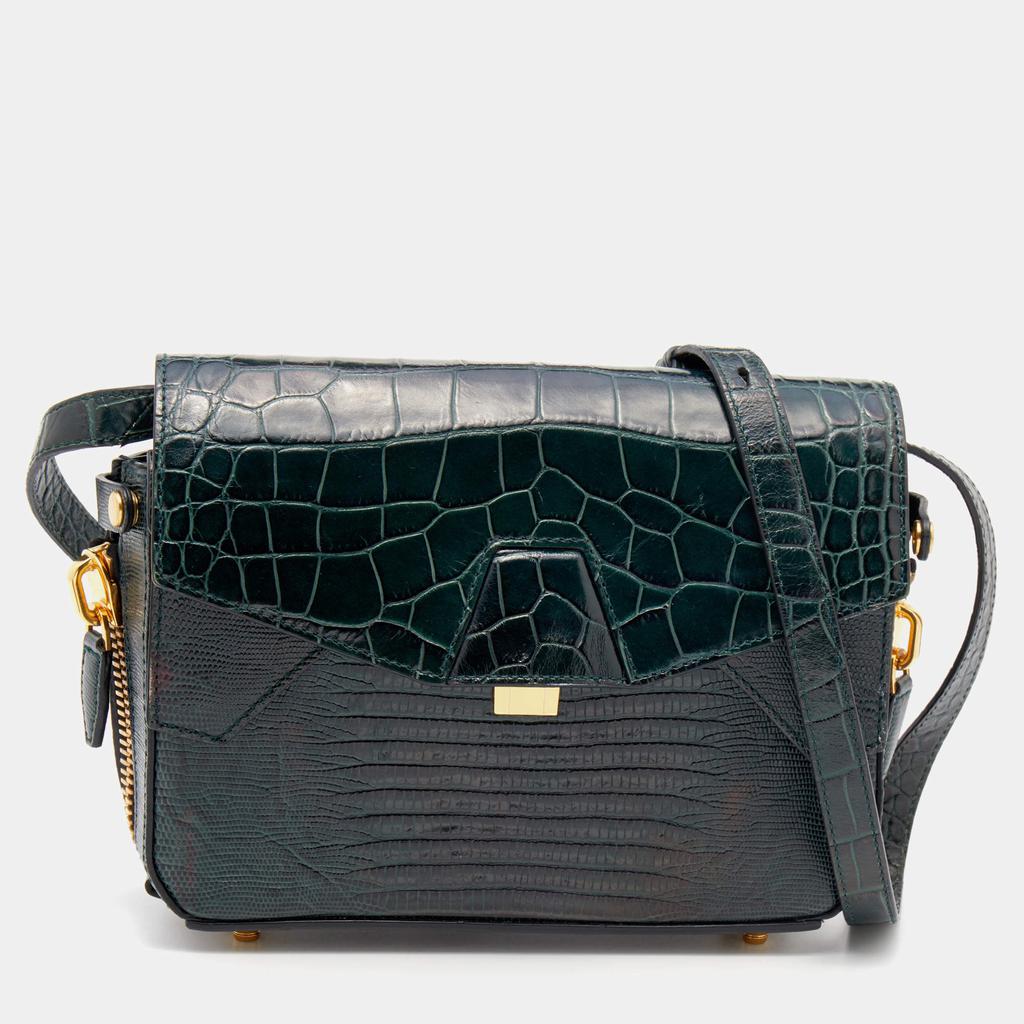 Alexander Wang Green Croc Embossed And Iguana Leather Marion Prisma  Shoulder Bag商品第1张图片规格展示