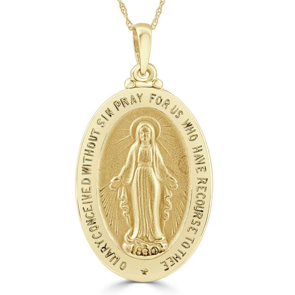 商品Pompeii3|14k White or Yellow Gold Mother Mary Pray For Us Pendant Necklace 1" Tall 5Grams,价格¥3178,第1张图片