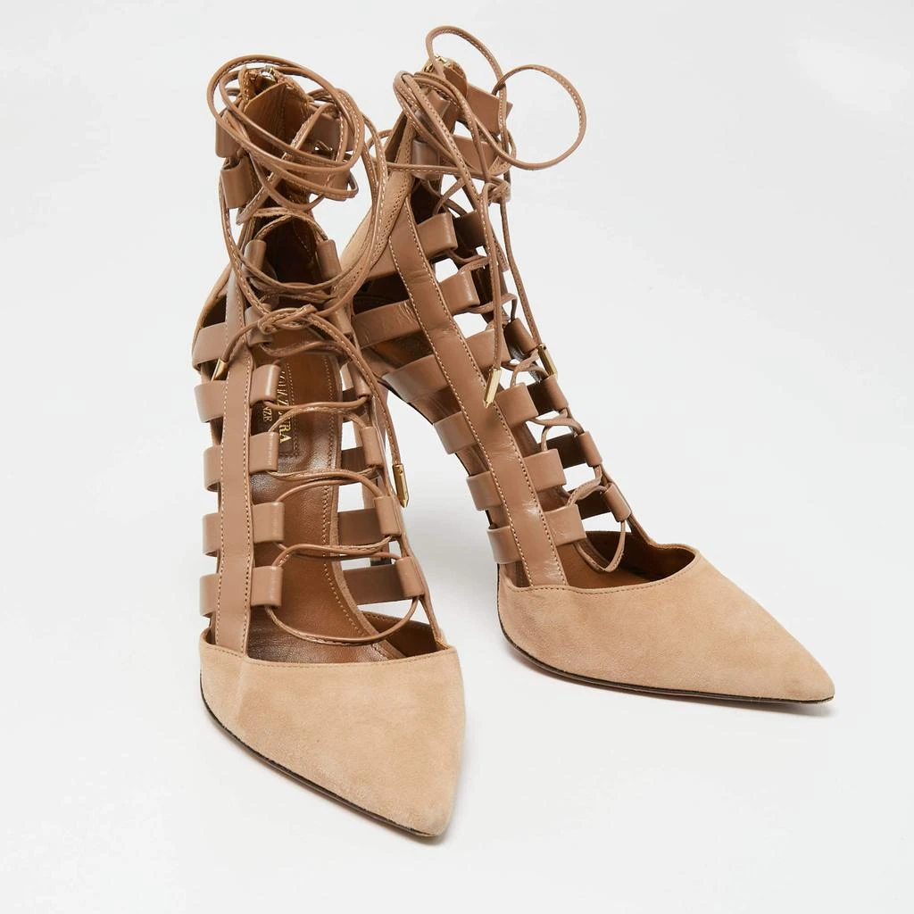 商品[二手商品] Aquazzura|Aquazzura Beige Suede and Leather Amazon Ankle Tie Pumps Size 40,价格¥1711,第4张图片详细描述