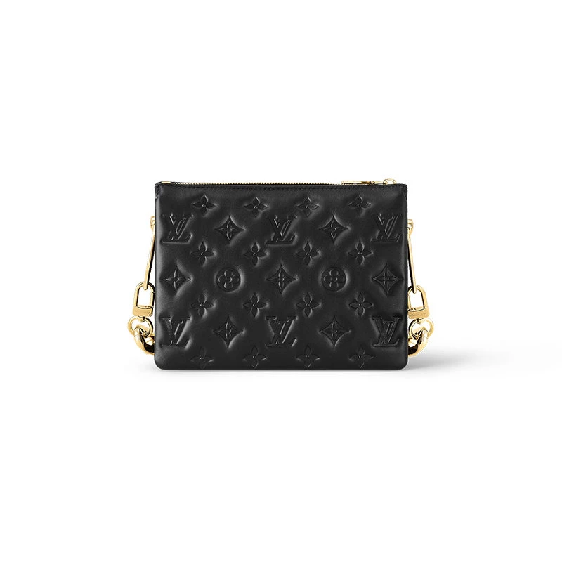 商品Louis Vuitton|【预售3-7天】路易威登 COUSSIN BB系列 女士黑色羊皮革老花压印金链条配可拆卸肩带单肩斜挎手提链条包M21259,价格¥27472,第4张图片详细描述