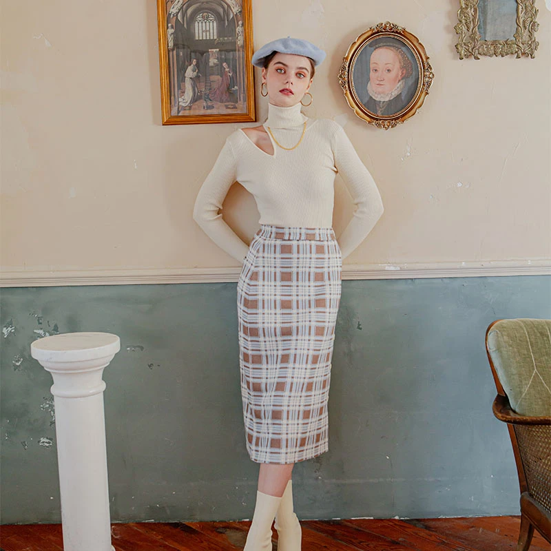 商品[国内直发] Petite Studio NYC|Daria 针织裙 - 蓝色格纹 | Daria Knit Skirt - Blue Plaid,价格¥879,第1张图片