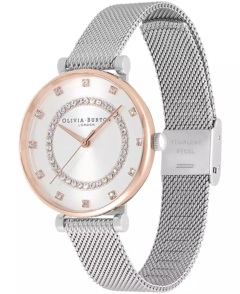 商品Olivia Burton|Women's T-Bar Silver-Tone Stainless Steel Mesh Bracelet Watch 32mm,价格¥891,第2张图片详细描述