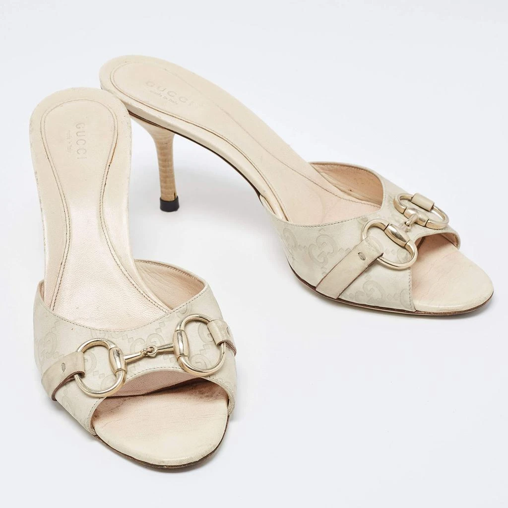 商品[二手商品] Gucci|Gucci Cream Leather Hollywood Horsebit Slides Size 38.5,价格¥1586,第4张图片详细描述