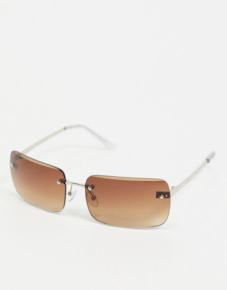 商品ASOS|ASOS DESIGN 90's rimless mid square sunglasses with grad brown lens in brown,价格¥74,第1张图片