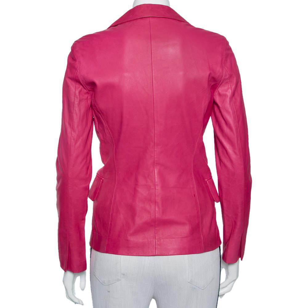 商品[二手商品] Yves Saint Laurent|Yves Saint Laurent Pink Leather Button Front Blazer S,价格¥2803,第5张图片详细描述