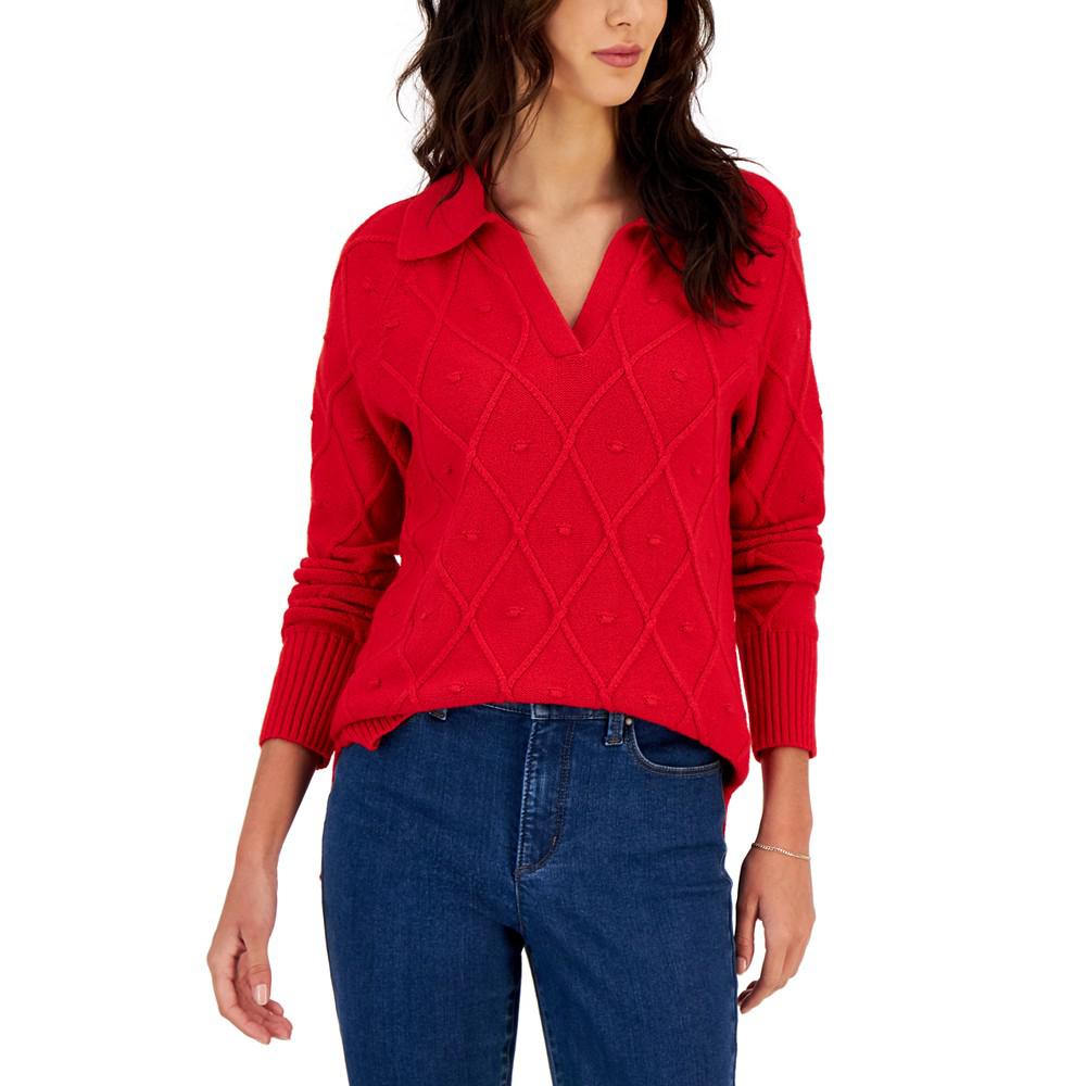 Women's Long Sleeve Diamond Knit Sweater, Created for Macy's商品第1张图片规格展示