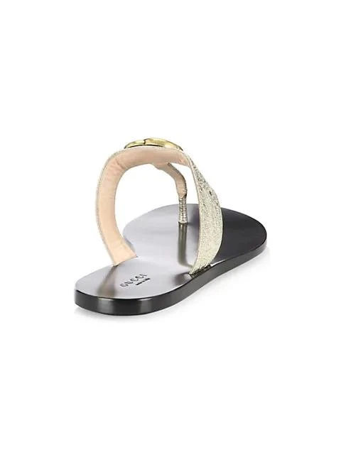 商品Gucci|Marmont Leather Thong Sandals With Double G,价格¥3915,第2张图片详细描述