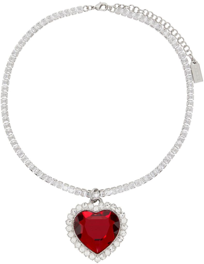Silver & Red Crystal Heart Necklace商品第1张图片规格展示