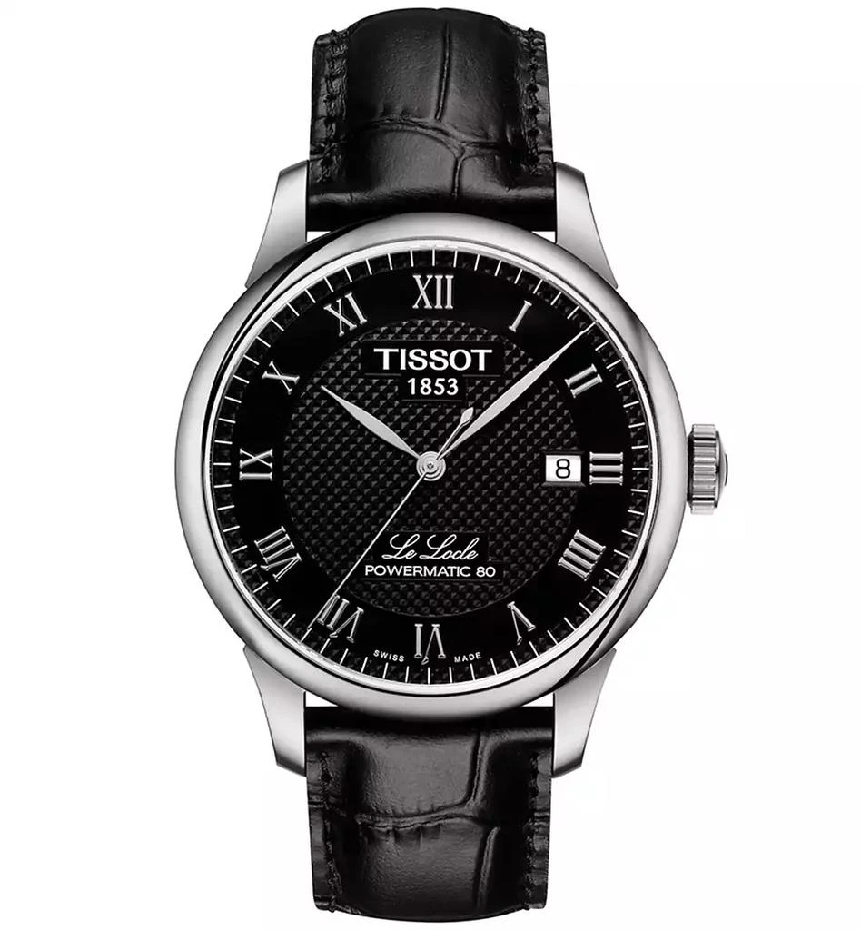 商品Tissot|Men's Swiss Automatic T-Classic Le Locle Powermatic 80 Black Leather Strap Watch 39.3mm,价格¥4741,第1张图片