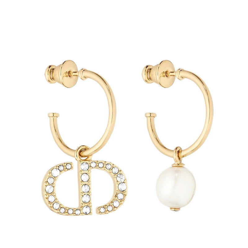 商品Dior|【预售3-7天】DIOR/迪奥PETIT CD系列 白色树脂珍珠镶嵌白色水晶CD镀金金属不对称耳环E1548PTCCY_D301,价格¥3422,第1张图片
