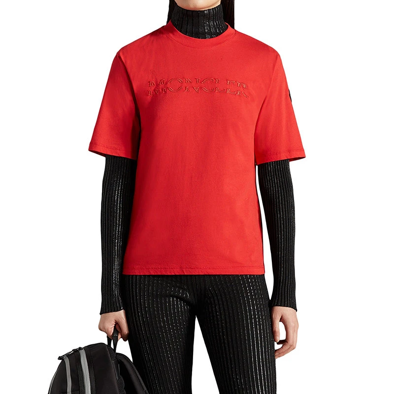 商品Moncler|【预售3-7天】Moncler/蒙克莱 22年秋冬新款 女士真红色纯棉刺绣标志短袖T恤H20938C00017829H8463,价格¥1948,第4张图片详细描述