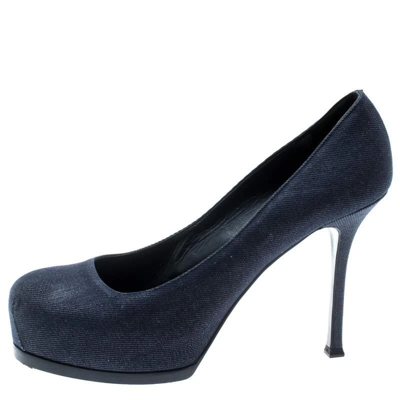 商品[二手商品] Yves Saint Laurent|Yves Saint Laurent Blue Denim Fabric Tribtoo Platform Pumps Size 40,价格¥793,第2张图片详细描述