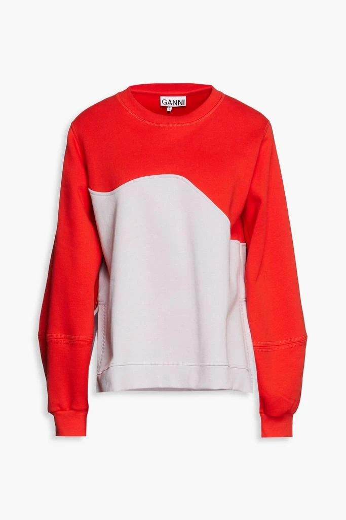 商品Ganni|Embroidered two-tone organic cotton-fleece sweatshirt,价格¥363,第1张图片