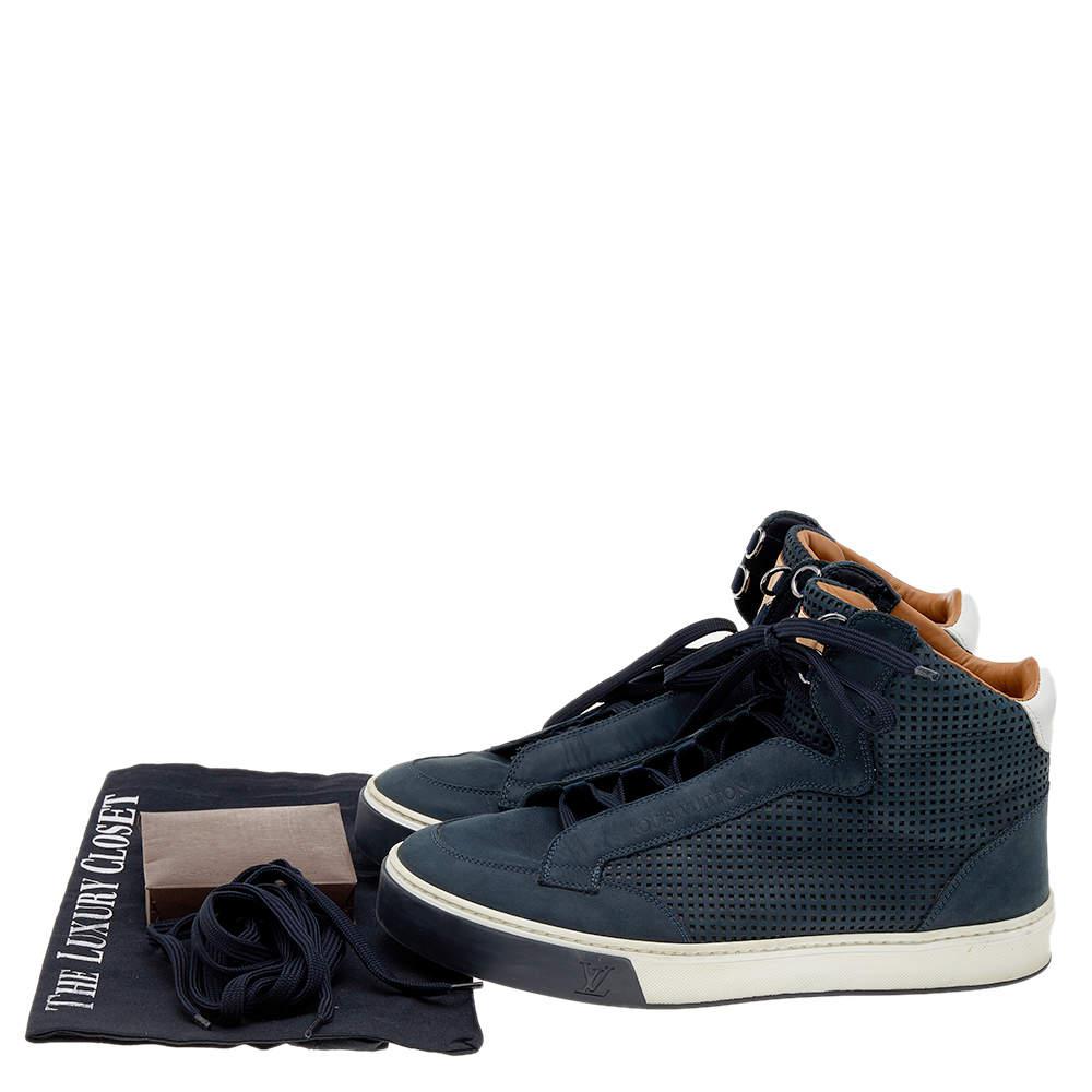 Louis Vuitton Navy Blue Perforated Nubuck Leather Speaker High Top Sneakers Size 40商品第8张图片规格展示