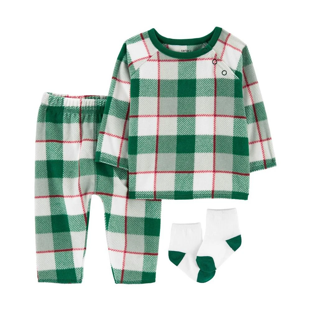 商品Carter's|Baby Boys Green Plaid T-shirt, Pants and Socks, 3 Piece Set,价格¥58,第1张图片
