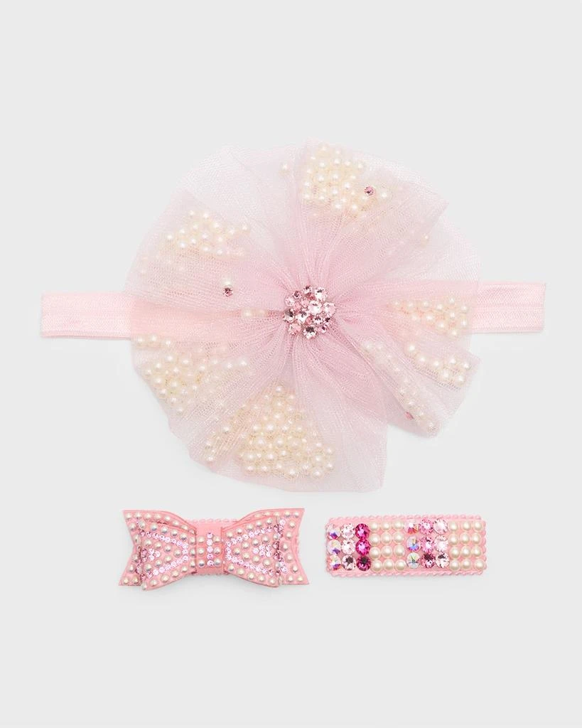 商品Bari Lynn|Girl's 3-Piece Embellished Tulle Headband and Clip Set,价格¥356,第1张图片