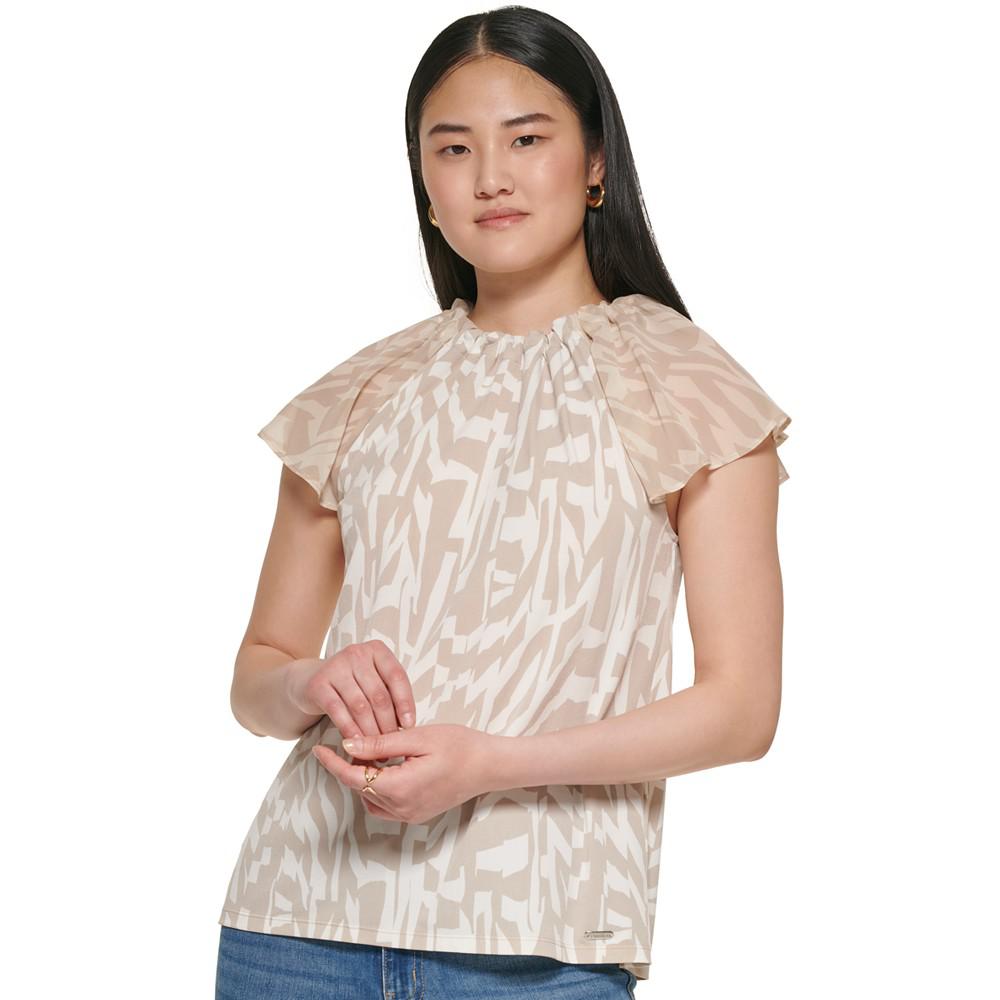 Women's Printed Flutter Sleeve Top商品第1张图片规格展示