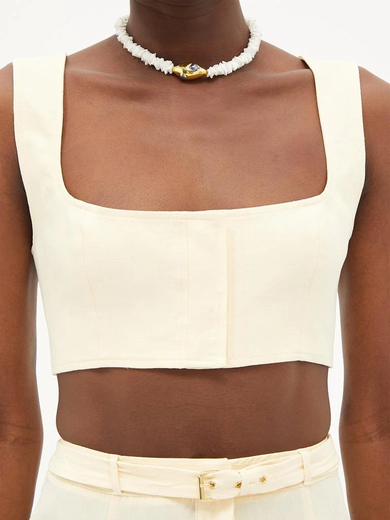 商品Le Kasha|Jirja concealed hook linen cropped top,价格¥1187,第3张图片详细描述