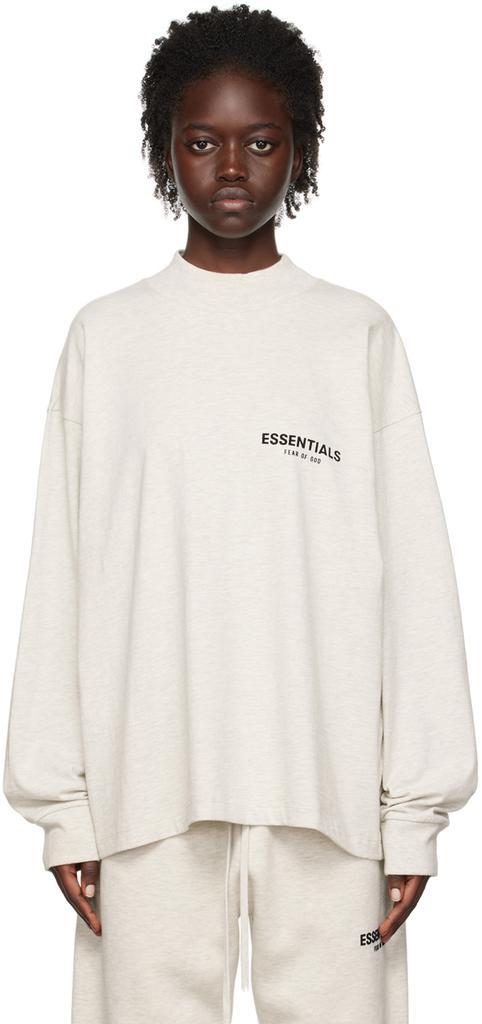 商品Essentials|Off-White Flocked Long Sleeve T-Shirt,价格¥393,第1张图片