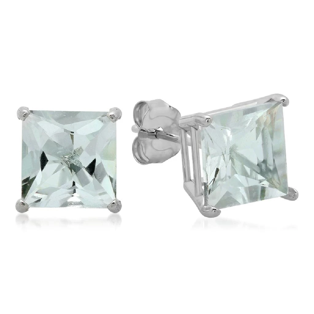 商品MAXCOLOR|10K White Gold 7MM Princess Cut Stud Earrings,价格¥798,第3张图片详细描述