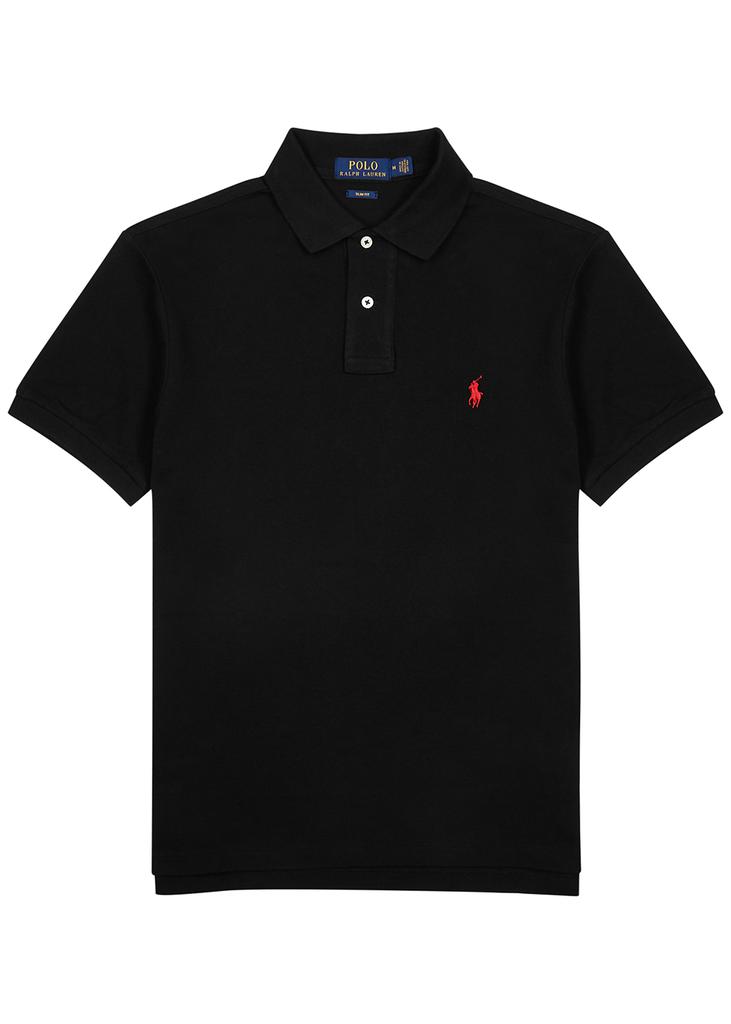 Black slim piqué cotton polo shirt商品第1张图片规格展示