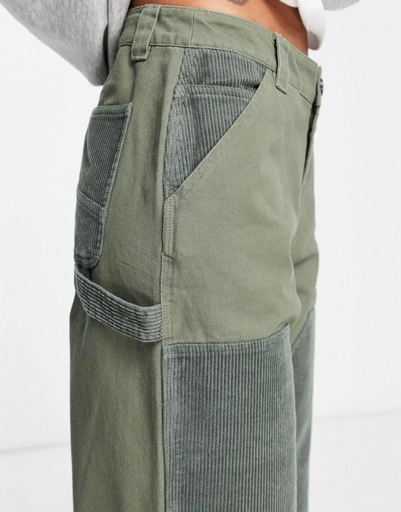 商品ASOS|ASOS DESIGN minimal cargo trouser with patchwork cord in khaki,价格¥274,第3张图片详细描述