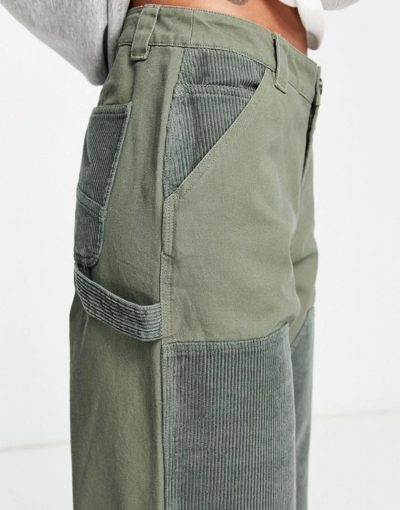 商品ASOS|ASOS DESIGN minimal cargo trouser with patchwork cord in khaki,价格¥245,第3张图片详细描述