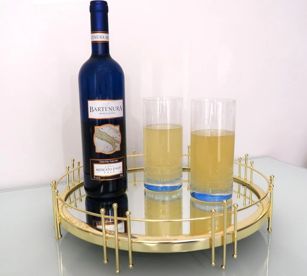 商品Classic Touch Decor|Round Mirror Tray with Gold Symmetrical Design,价格¥925,第4张图片详细描述