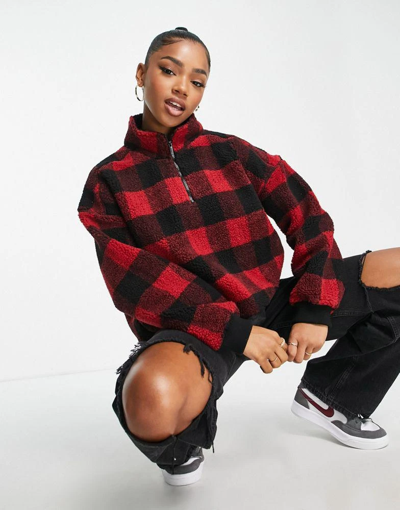 商品Aeropostale|Aeropostale button up fleece pullover in red check,价格¥184,第1张图片