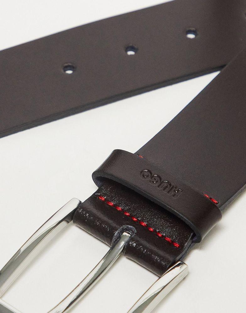 HUGO Giaspo leather belt in dark brown商品第2张图片规格展示