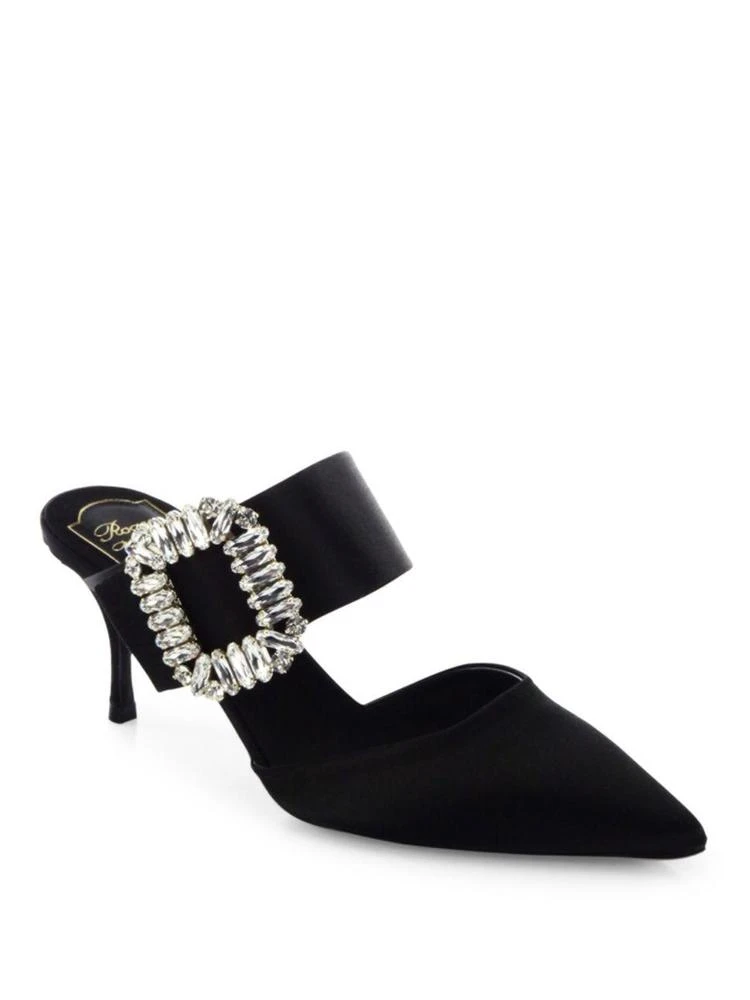 商品Roger Vivier|Crystal-Buckle Satin Mules,价格¥13140,第1张图片