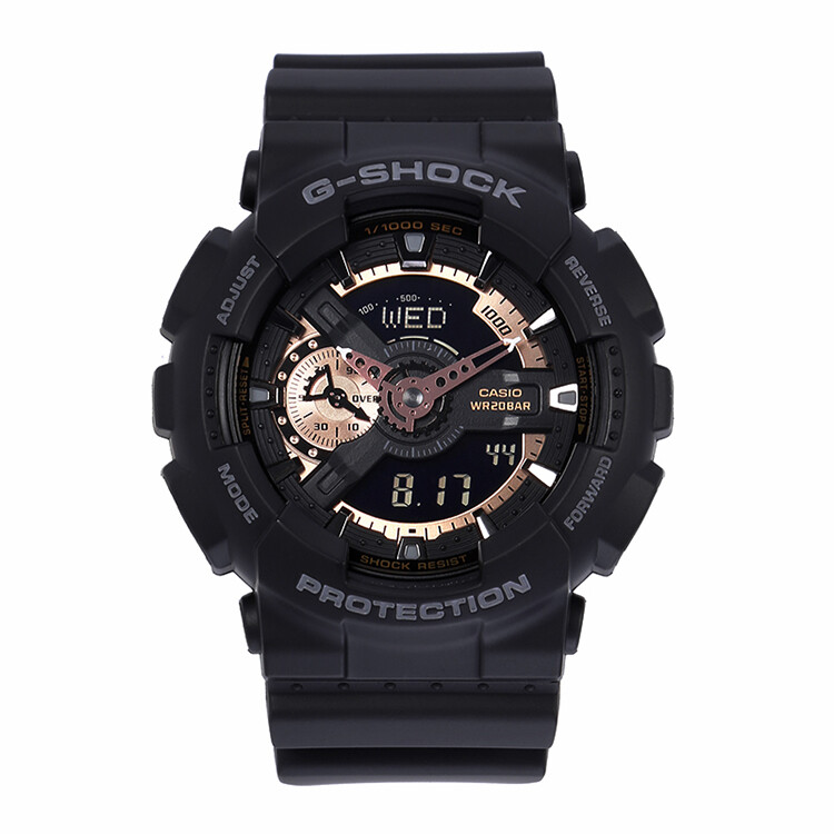 卡西欧（CASIO）G-SHOCK手表男女大盘时尚双显多功能防水防震运动电子潮流节日礼物男表 黑玫瑰金GA-110RG-1A-黑香槟色配色-GA-110RG-1A商品第1张图片规格展示