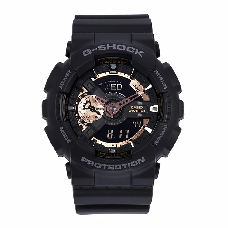 商品[国内直发] Casio|卡西欧（CASIO）G-SHOCK手表男女大盘时尚双显多功能防水防震运动电子潮流节日礼物男表 黑玫瑰金GA-110RG-1A-黑香槟色配色-GA-110RG-1A,价格¥1154,第1张图片