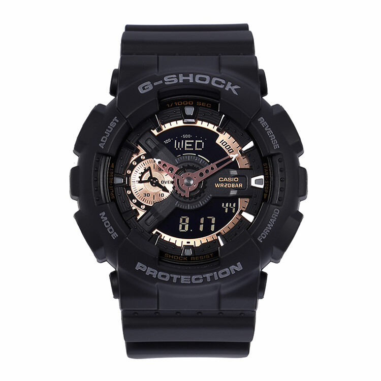 商品[国内直发] Casio|卡西欧（CASIO）G-SHOCK手表男女大盘时尚双显多功能防水防震运动电子潮流节日礼物男表 黑玫瑰金GA-110RG-1A-黑香槟色配色-GA-110RG-1A,价格¥1021,第1张图片