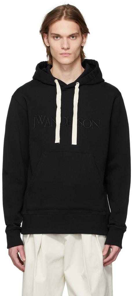 Black Embroidered Logo Hoodie商品第1张图片规格展示