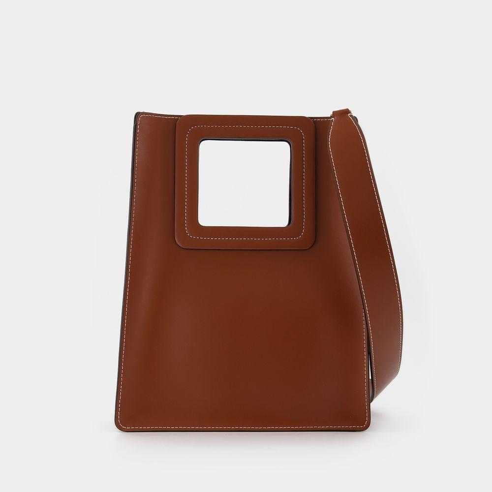 商品Staud|Shirley Tall Leather Tote Bag in Beige Leather,价格¥1750,第1张图片