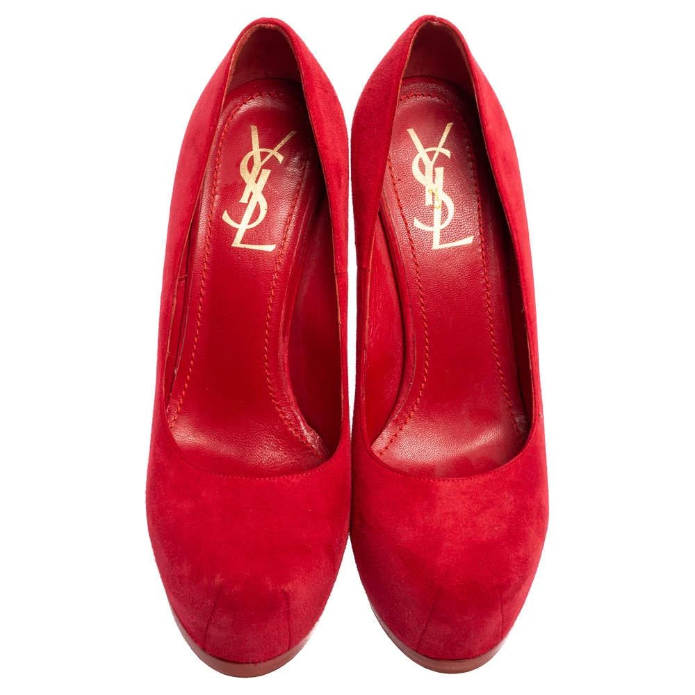 商品[二手商品] Yves Saint Laurent|Saint Laurent Red Suede Tribtoo Platform Pumps Size 37.5,价格¥1307,第3张图片详细描述